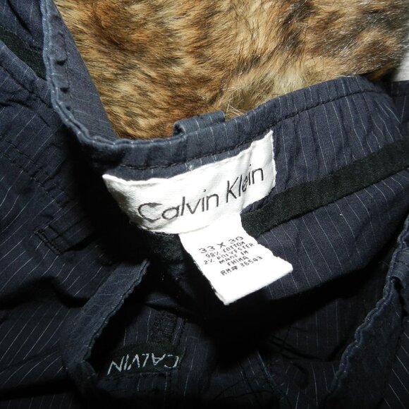 Calvin Klein Mens Navy Striped Cotton Button Full Leg Dress Pants Size 33X30 - Picture 8 of 10